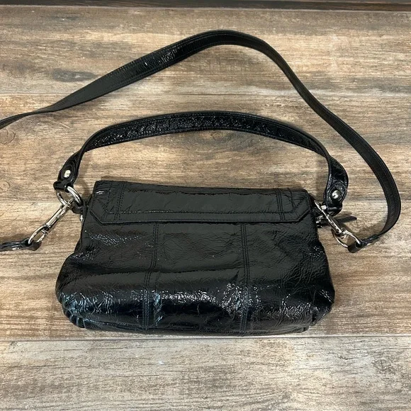 COACH POPPY GLOSSY PATENT LEATHER BAG PURSE 18161 BLACK 2 STRAPS CROSSBODY - Picture 13 of 15